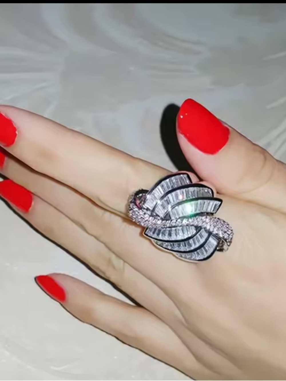 Classic Silver Crystal Statement Ring - Clear White